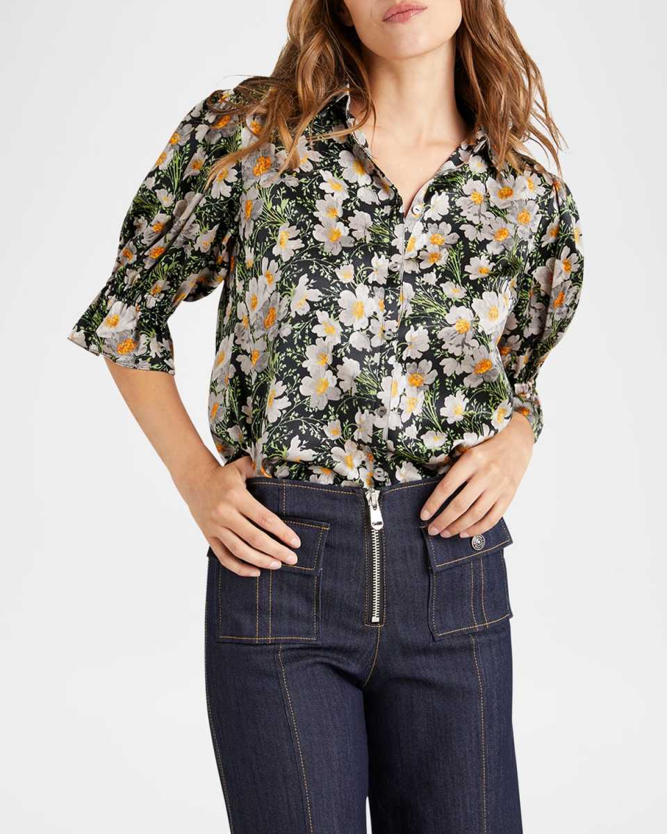 Fiona Puff-Sleeve Cosmo-Flower Top